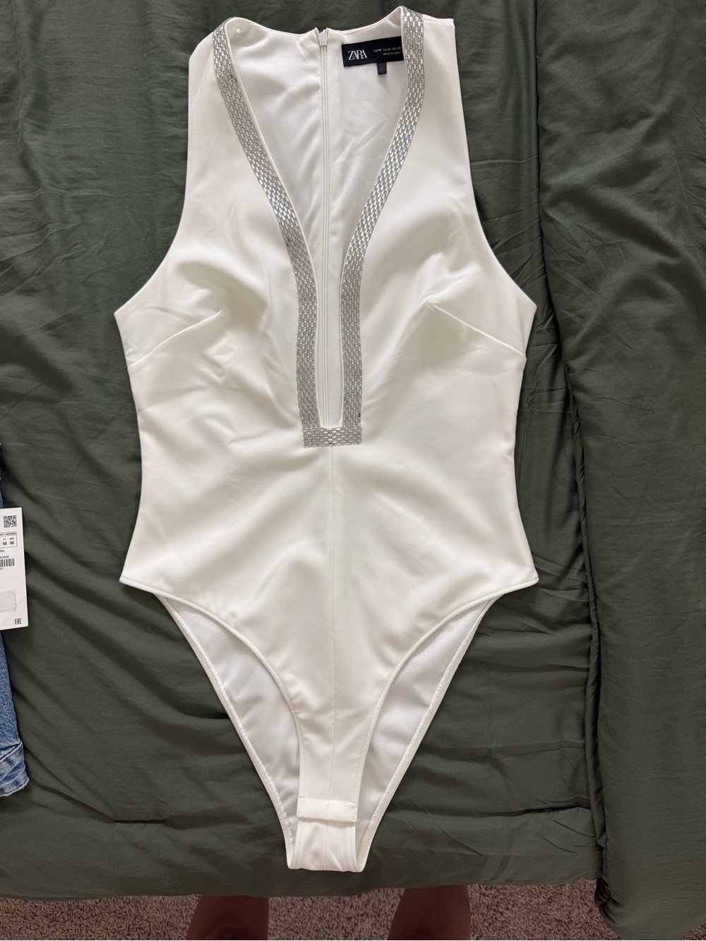 Zara White V-neck bodysuit
